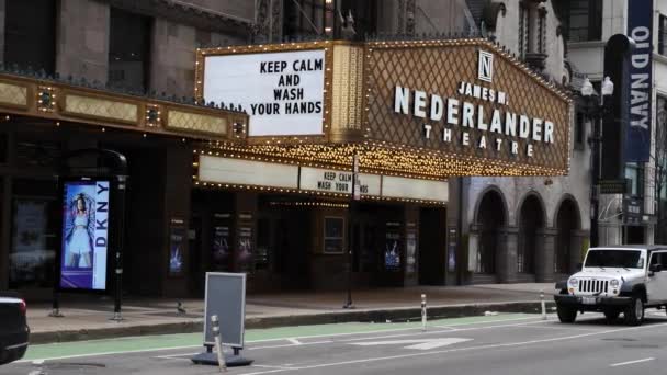 James M, Teater Nederlander, Chicago USA Selama Covid-19 Pandemic dan Lockdown — Stok Video