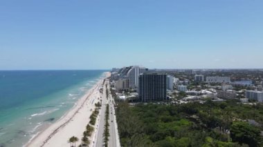 Fort Lauderdale Florida ABD. Drone Hava Görüntüsü, Sahil Önü, Bulvar, Binalar
