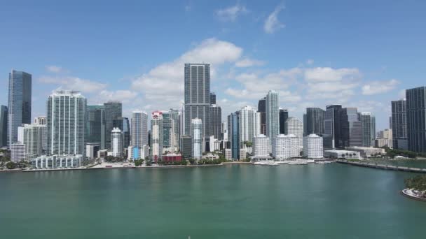 Miami, Florida USA. Aerial View of Sunny Downtown Skyline, Waterfront Buildings — Stock Video