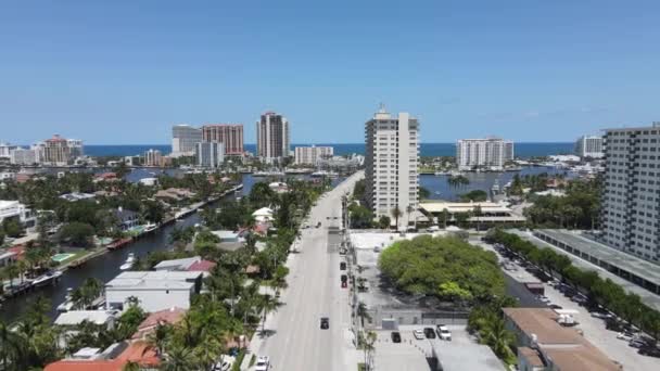 Vista aérea de Fort Lauderdale, Flórida, EUA. Las Olas Boulevard e Waterfront — Vídeo de Stock