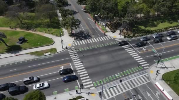 Beverly Hills, Los Angeles, California USA. Aerial View of Traffic at Boulevard — Stock Video