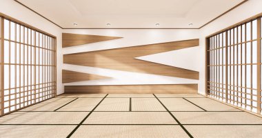 Tatami paspas odasındaki dolap duvarı Japon tarzı. 3B görüntüleme
