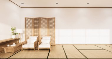 Japonya 'da beyaz kanepe japoncası tropikal desing ve tatami minder 3D döşeme