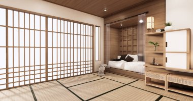 Japonya 'da beyaz kanepe japoncası tropikal desing ve tatami minder 3D döşeme
