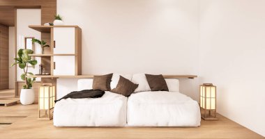 Japonya 'da beyaz kanepe japoncası tropikal desing ve tatami minder 3D döşeme