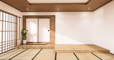 The interior design white modern living room asia style. 3d illustration, 3d rendering clipart