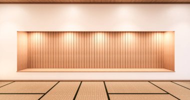 Tatami paspas odasındaki dolap duvarı Japon tarzı. 3B görüntüleme