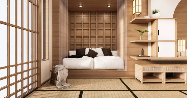 Sofá Branco Japonês Quarto Japão Tropical Desing Tatami Mat Floor — Fotografia de Stock