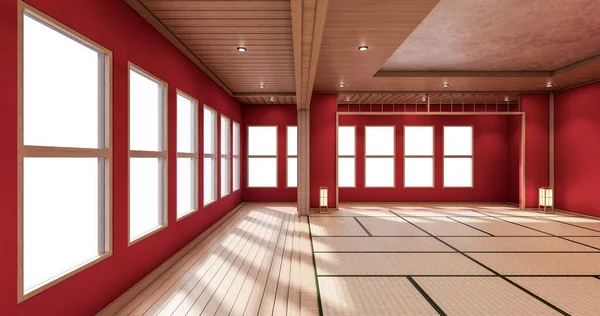 Warna Interior Ruang Merah Inteior Dengan Tatami Mat Floor Rendering — Stok Foto