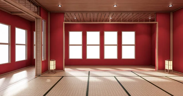 Εσωτερικό Χρώμα Κόκκινο Δωμάτιο Inteior Πατάκι Tatami Πάτωμα Απόδοση — Φωτογραφία Αρχείου