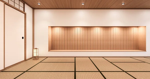 cabinet shelf wall on tatami mat floor room japanese style. 3D rendering