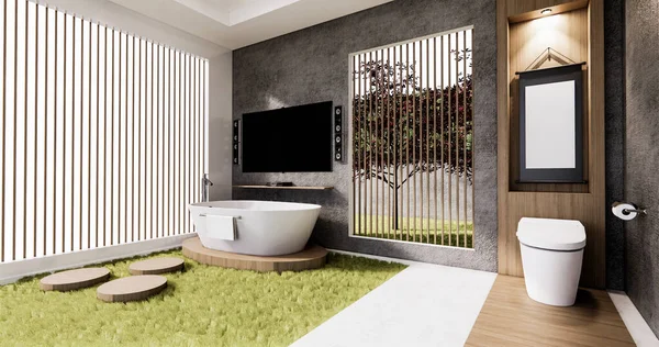 Banho Banheiro Estilo Zen Banheiro Com Inteligente Parede Design Renderização — Fotografia de Stock
