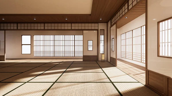 Quarto Desenho Espaçoso Estilo Japonês Luz Tons Naturais Renderização — Fotografia de Stock