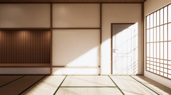 Δωμάτιο Είναι Ευρύχωρο Σχεδιασμό Του Ιαπωνικού Στυλ Και Φως Φυσικούς — Φωτογραφία Αρχείου
