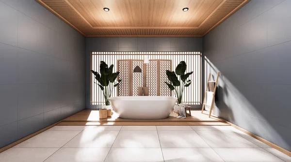 Cuarto Baño Oscuro Estilo Japonés Representación — Foto de Stock