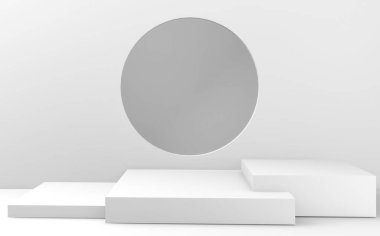 Podyum kozmetik ürün geometrik form silindir podyumu beyaz arka plan 3D görüntüleme