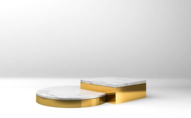 Podyum kozmetik ürün geometrik form silindir podyumu beyaz arka plan 3D görüntüleme