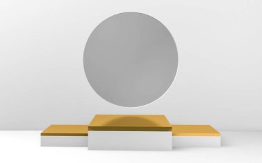 Podyum kozmetik ürün geometrik form silindir podyumu beyaz arka plan 3D görüntüleme