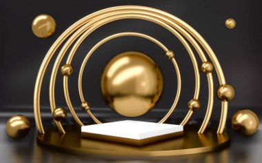 Podyum kozmetik ürün geometrik form silindir podyumu beyaz arka plan 3D görüntüleme