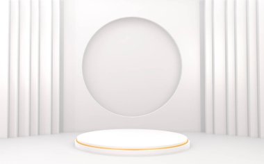 Podyum kozmetik ürün geometrik form silindir podyumu beyaz arka plan 3D görüntüleme