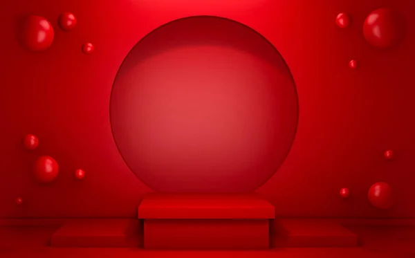 Red Podium Giapponese Spettacolo Cosmetico Prodotto Geometrico Stile Giapponese Rendering — Foto Stock
