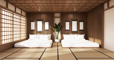 Yatak odası Japon stili 3D görüntüleme