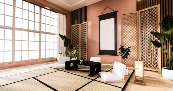 日本の伝統的なスタイルのリビングルームとモダンなデザインが混在しています — ストック写真