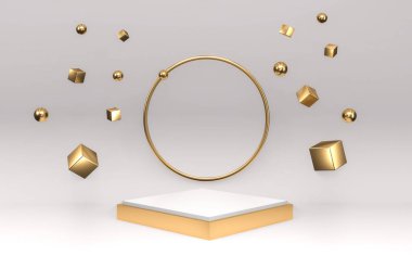 Beyaz podyum geometrik Japon stili 3D görüntüleme