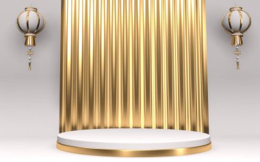 Beyaz podyum kozmetik ürünü, geometrik Japon stili 3D