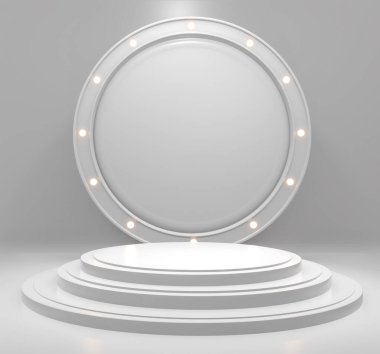 Beyaz podyum kozmetik ürünü geometrik 3D görüntüleme