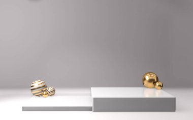 Beyaz podyum kozmetik ürünü geometrik 3D görüntüleme