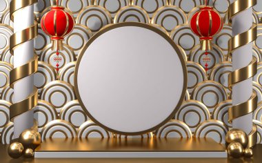 Beyaz soyut podyum kozmetik ürünü geometrik Japon stili 3D görüntüleme