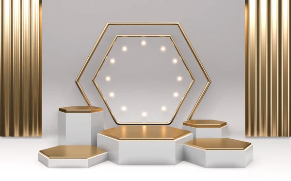 Hexagon Vit Podium Visa Kosmetisk Produkt Geometriska Japansk Stil Rendering — Stockfoto