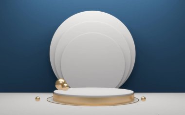 Mavi parlak podyum minimal geometrik, karanlık tarz soyut 3D görüntüleme