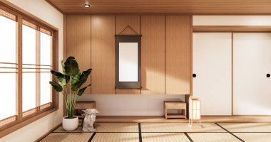 3D işlemeli beyaz Japon tarzı oda iç tasarımı orinal.
