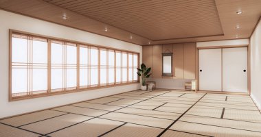 3D işlemeli beyaz Japon tarzı oda iç tasarımı orinal.