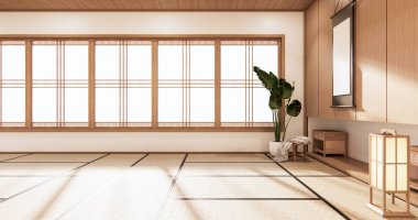 3D işlemeli beyaz Japon tarzı oda iç tasarımı orinal.