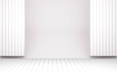 Beyaz podyum kozmetik ürünü geometrik japon stili 3D görüntüleme