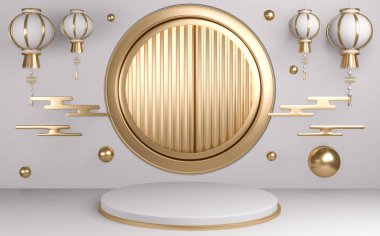 Altın Çin podyumu minimal geometrik, podyum Çin geleneği 3D