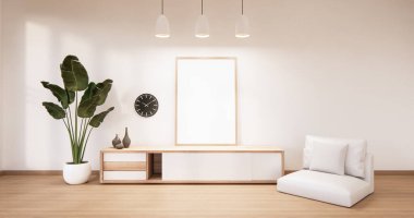 Modern oturma odasındaki dolabın çerçevesi 3 boyutlu.