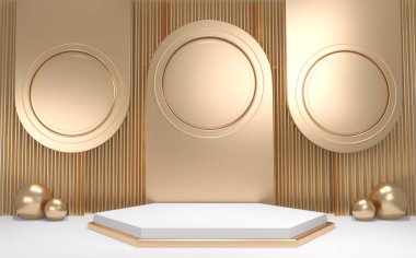 Altın Podyum minimal geometrik beyaz ve altın rengi soyut 3D görüntüleme