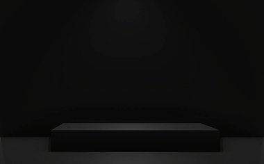 Koyu siyah podyum minimum geometrik soyut 3D oluşturma