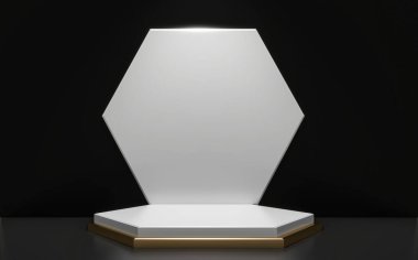 Siyah ve Altın Podyum, asgari geometrik, Karanlık stil, soyut 3D