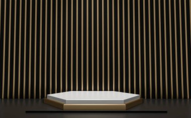 Siyah ve Altın Podyum, asgari geometrik, Karanlık stil, soyut 3D
