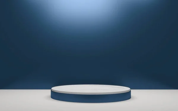 Голубой Подиум Минимальная Геометрия Темный Стиль Рендеринга — стоковое фото