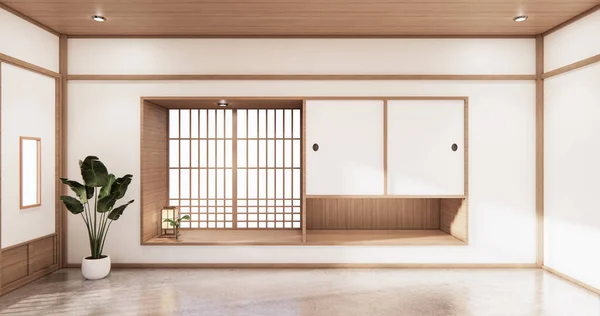 Καθιστικό Σχεδιασμό Ράφι Στο Δωμάτιο Ιαπωνικό Στυλ Minimal Design Απόδοση — Φωτογραφία Αρχείου