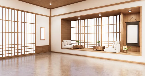 Diseño Estante Vivo Habitación Estilo Japonés Diseño Minimalista Renderizado — Foto de Stock