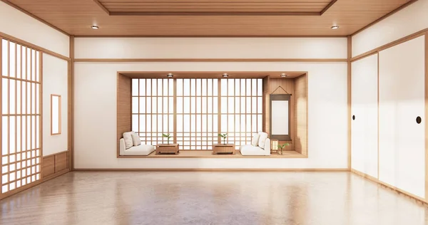 Design Étagère Salon Dans Chambre Design Minimal Style Japonais Rendu — Photo
