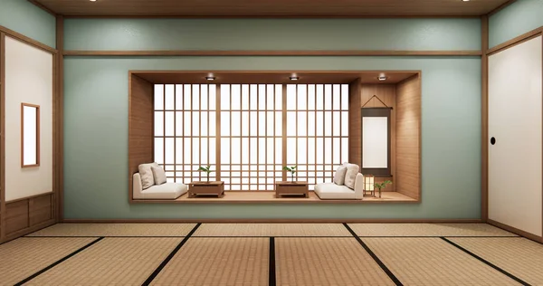 Diseño Estante Vida Cyan Habitación Estilo Japonés Diseño Minimalista Renderizado — Foto de Stock