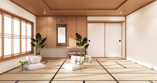 Render Gaya Jepang Putih Interior Ruangan Desain Orinal — Stok Foto